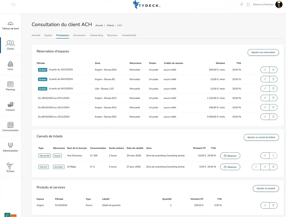 Fiches membres dans Tydeck : entreprises, coworkers et contrats