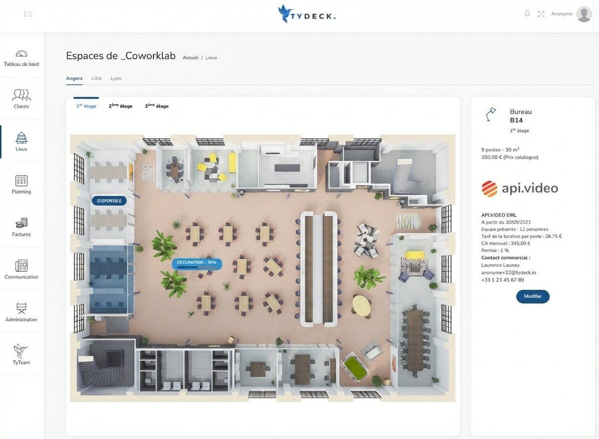 Plan interactif de l'espace de coworking